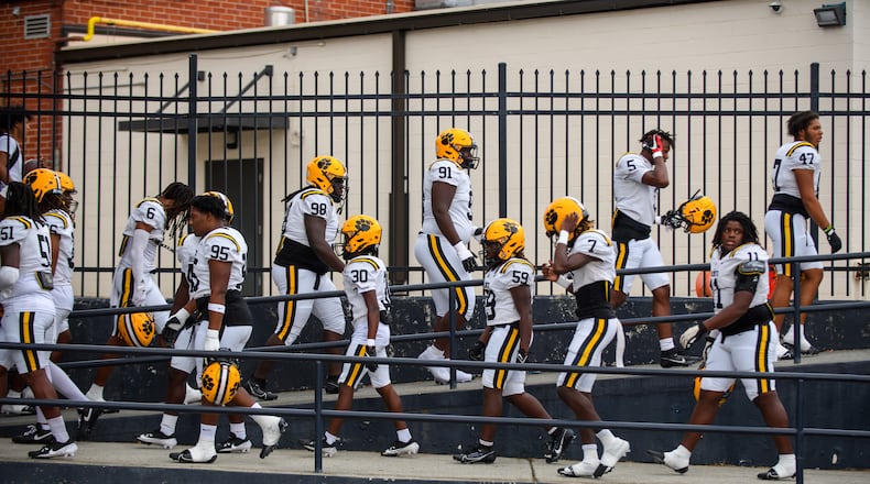The Valdosta Wildcats take to the field during the Valdosta at South Gwinnett football game in Gwinnett on September 13, 2024. (Jamie Spaar for the Atlanta Journal Constitution)