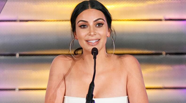 BEVERLY HILLS, CA - MARCH 11: Television personality Kim Kardashin speaks onstage at the Family Equality Council's Impact Awards at the Beverly Wilshire Hotel on March 11, 2017 in Beverly Hills, California.