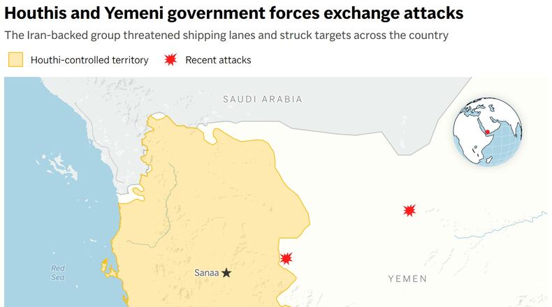 A map showing recent fighting between the Houthis and the Yemeni government. (AP Digital Embed)