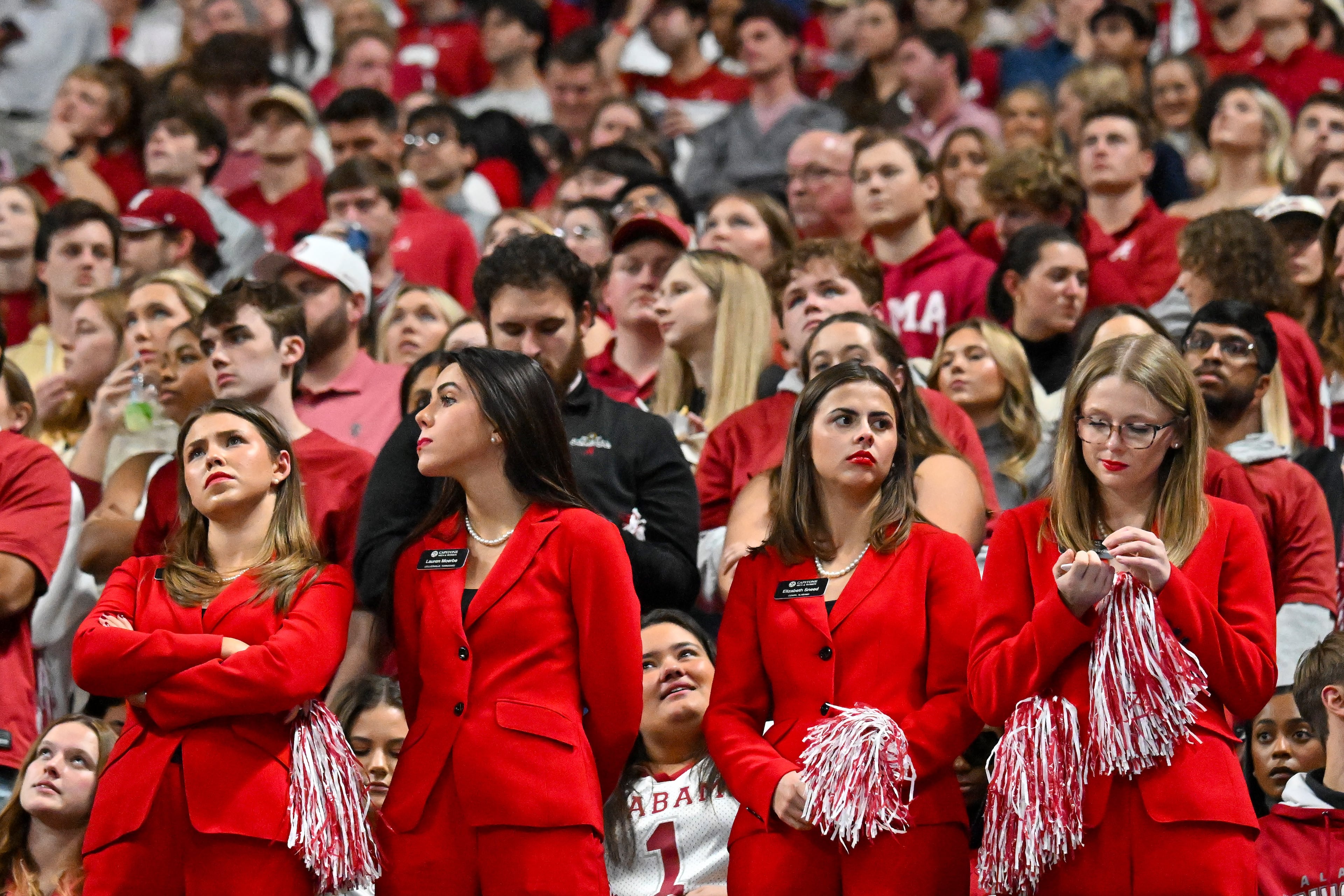 Alabama fans react after a Georgia touchdown during the third quarter of the SEC Championship game at Mercedes-Benz Stadium, Saturday, Dec. 6, 2025, in Atlanta. (Hyosub Shin / AJC)