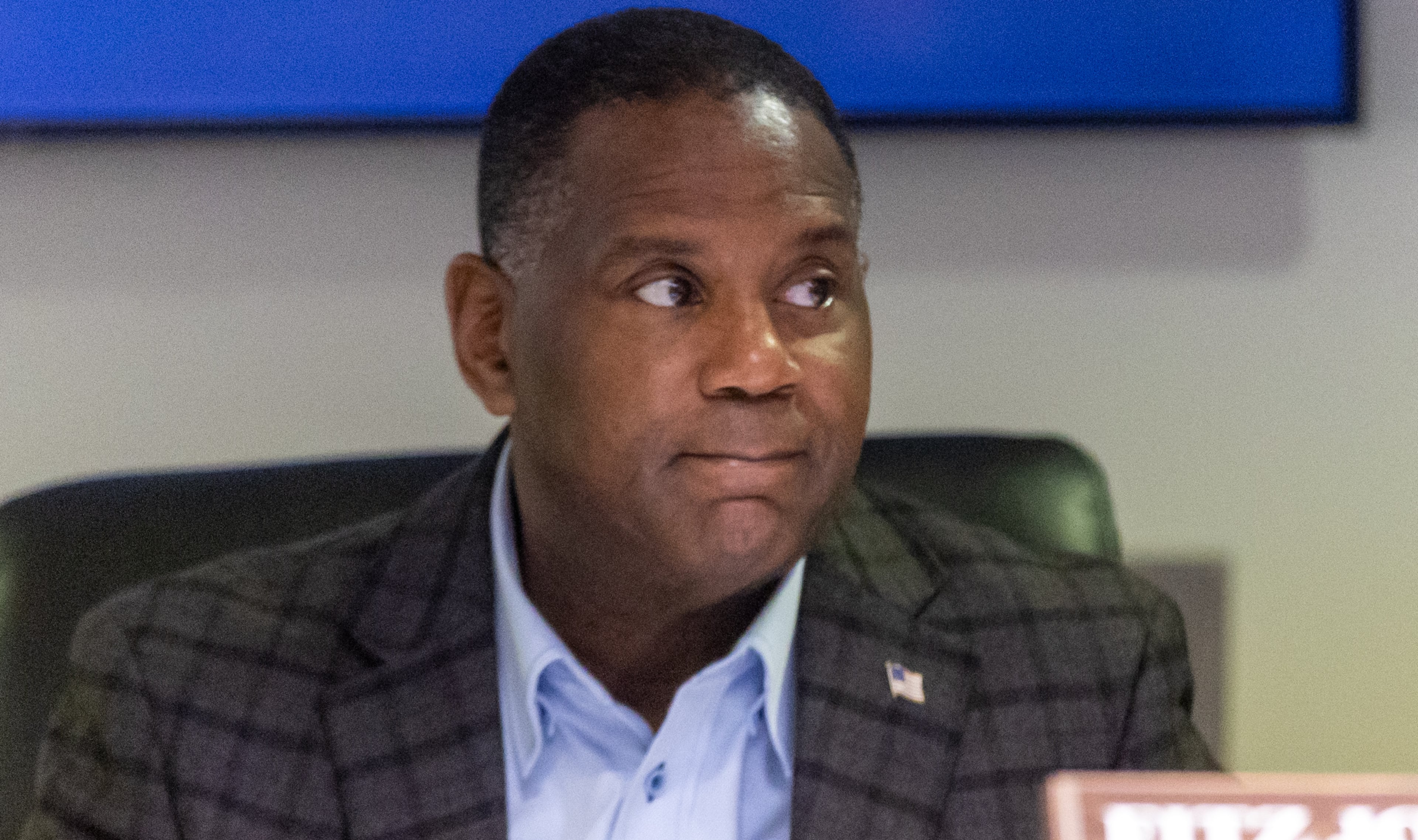 Commissioner Fitz Johnson listens to speakers during the PSC Georgia Power rate case hearings Tuesday, Nov. 29, 2022. (Steve Schaefer/AJC)
