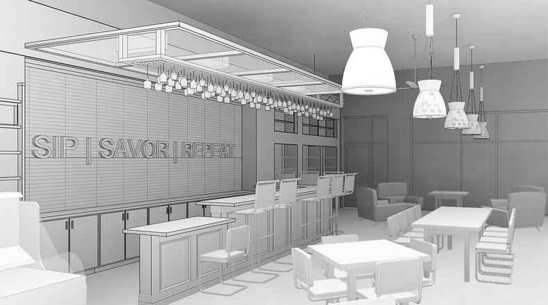 A rendering of Taste Wine Bar and Market at The Works.