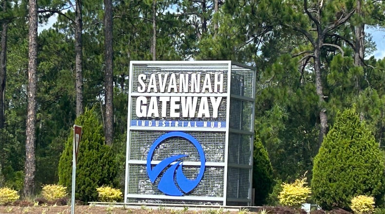 The Savannah Gateway Industrial Hub near Rincon is home to several logistics companies and is the planned site of coastal Georgia’s first data center. (Adam Van Brimmer/AJC)