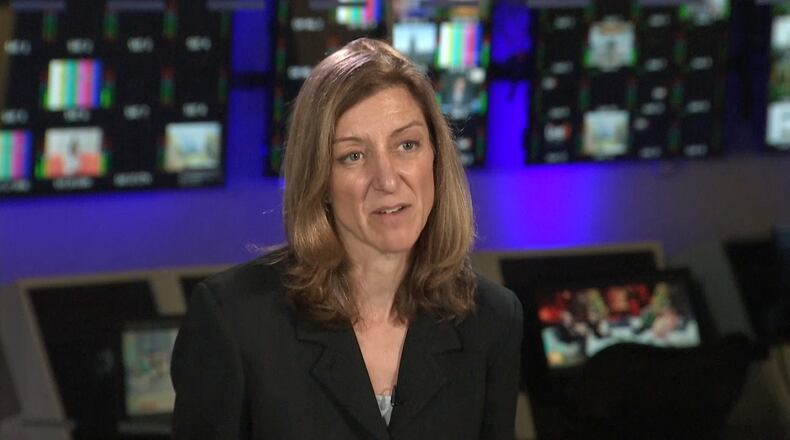 Former Rep. Elaine Luria, D-Va., speaks during an interview with The Associated Press in Washington, Tuesday, Nov. 11, 2025. (AP PhotoMike Pesoli)