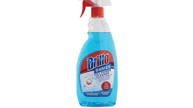 Brillo Basics Oxy Power Cleaner bills itself as a bleach-free stain remover and degreaser to clean kitchens, bathrooms and even carpets.
