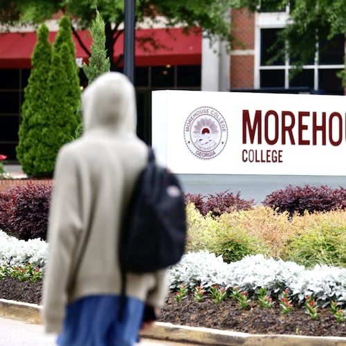 In this file photo a student walks on the campus of Morehouse College, which is being fined an undisclosed amount by the Southern Intercollegiate Athletic Conference after Tuskegee basketball coach Benjy Taylor was escorted off the court in handcuffs after a basketball game at Forbes Arena. (Miguel Martinez/AJC 2024)