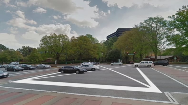 A painted X warns drivers not to “block the box” on Ashford-Dunwoody Road. WSBTV