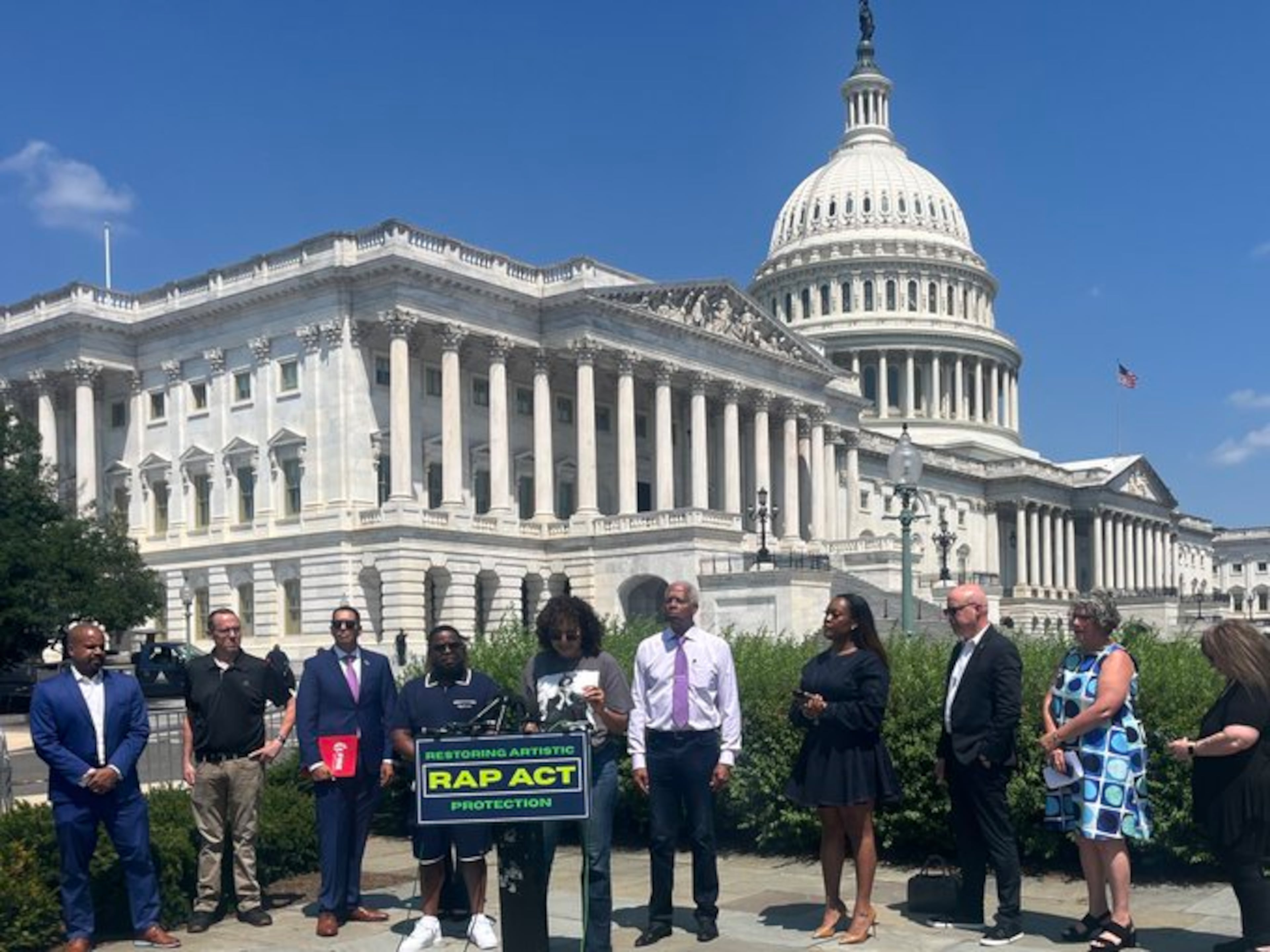 U.S. Rep. Hank Johnson (fifth from right), D-Lithonia, participated in a news conference on Thursday in Washington in support of the Restoring Artistic Protection Act .