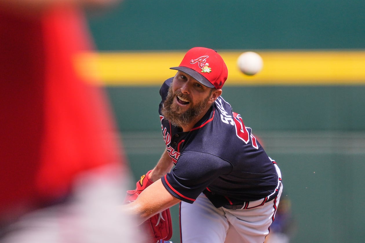 Braves pitcher Chris Sale, shown here throwing against the Red Sox last month, ended his Grapefruit League season with a 2.75 ERA over 19.2 innings and struck out 15 batters. (Gerald Herbert/AP)