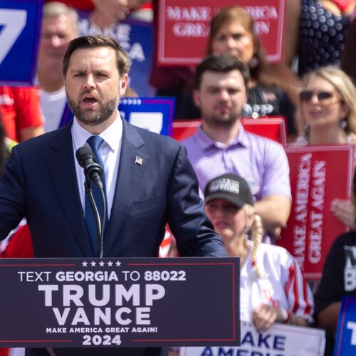 JD Vance campaigned in Lindale, Ga. on Friday, October 4, 2024. (Arvin Temkar/AJC)