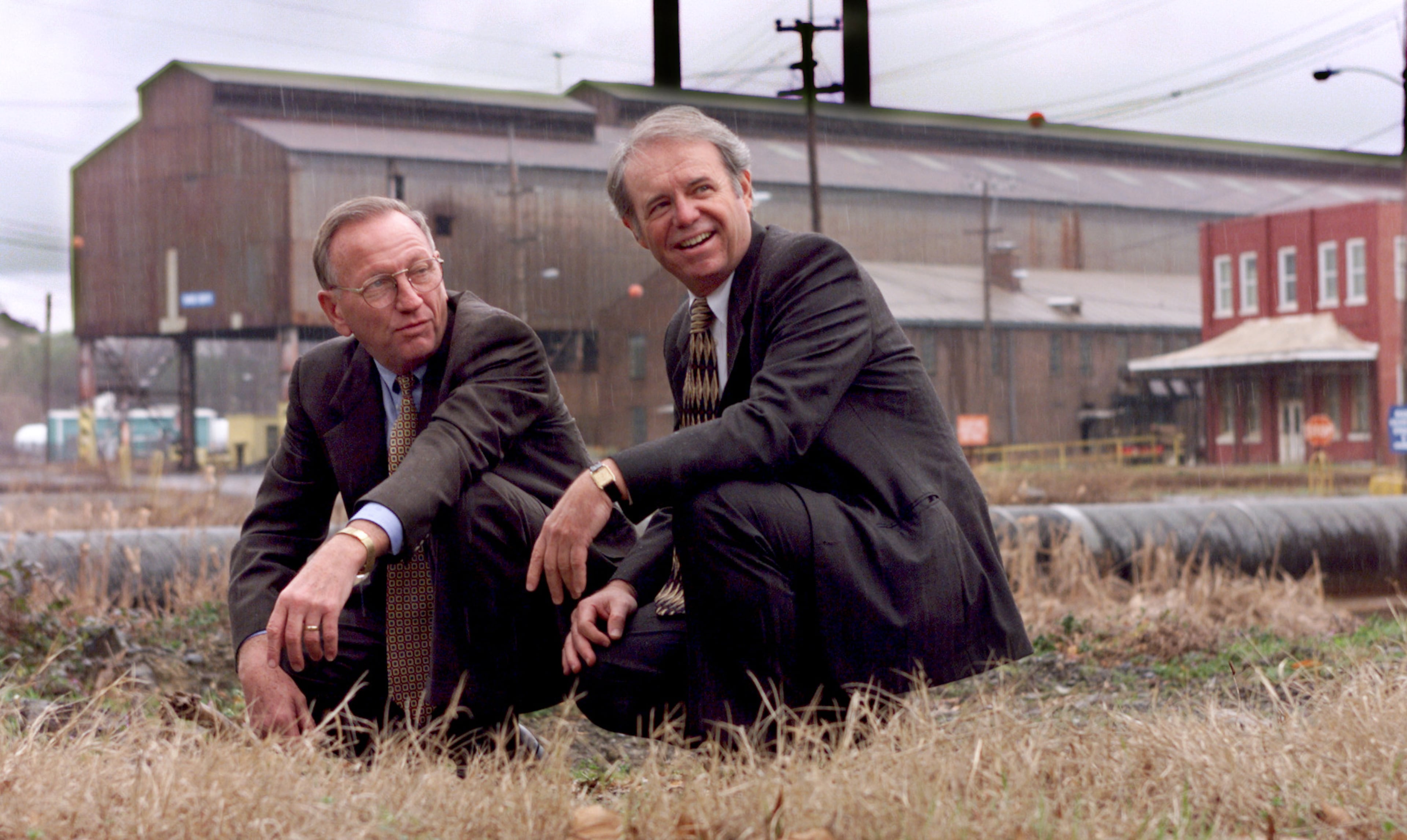 In 1999, developers Charlie Brown (left) and Jim Jacoby look over the vast domain of Atlantic Steel. (AJC file photo)