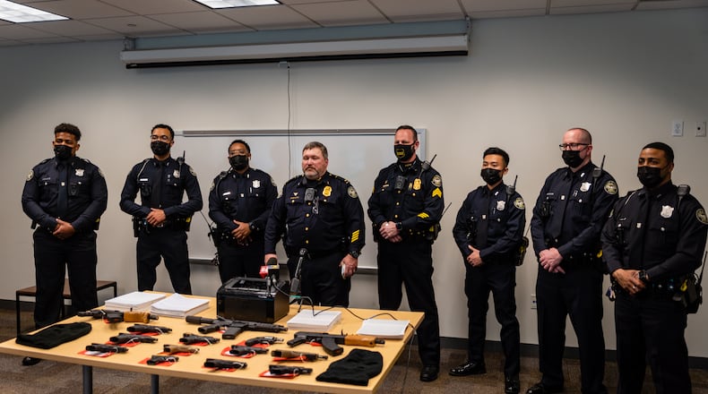 Press conference for APD's Targeted Traffic Crime Reduction Unit. (Henri Hollis / henri.hollis@ajc.com)