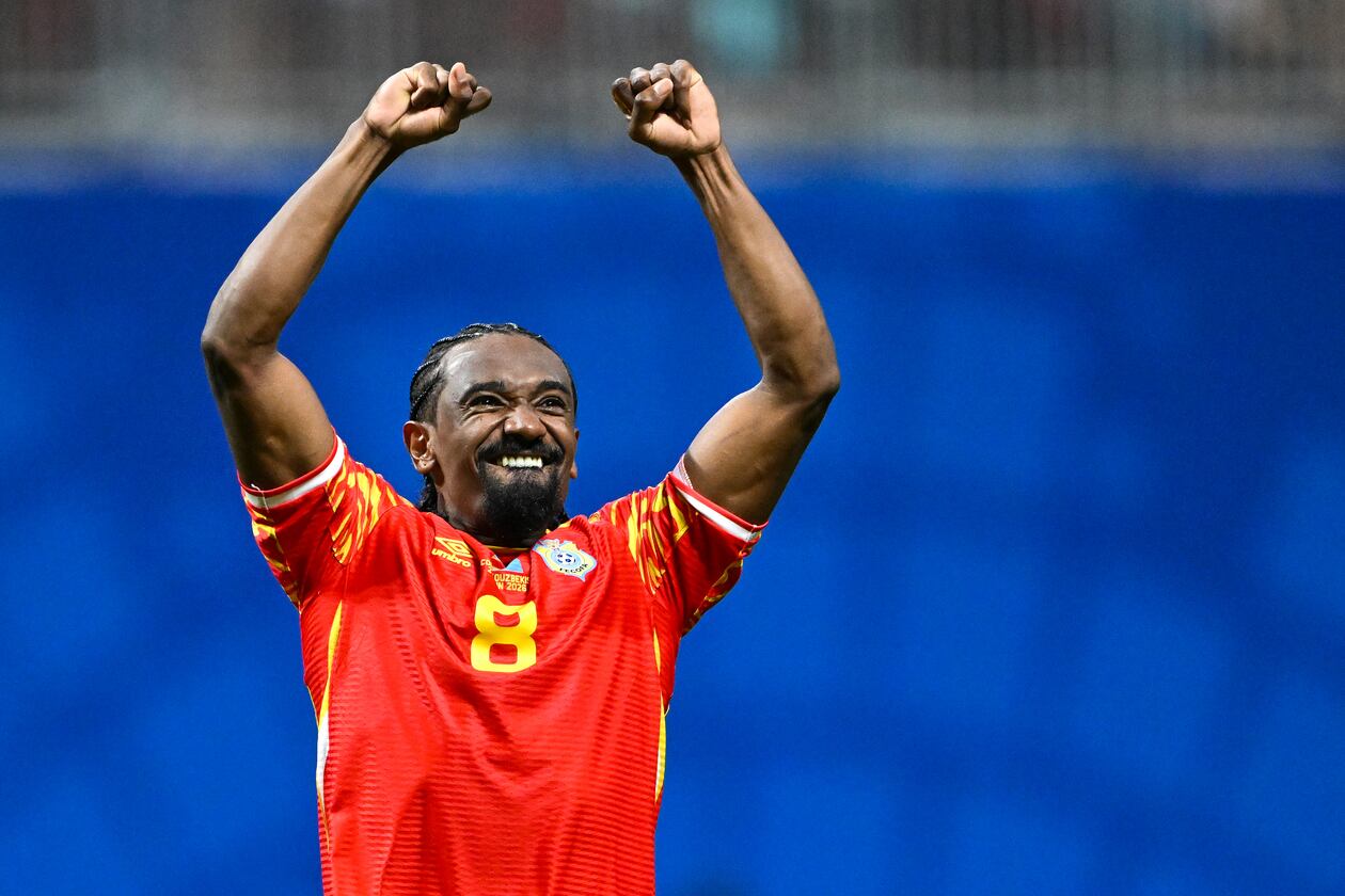 Congo midfielder Samuel Moutoussamy celebrates during the second half of a FIFA World Cup match at Atlanta Stadium (Mercedes-Benz Stadium) on Saturday, June 27, 2026, in Atlanta. (Hyosub Shin/AJC)