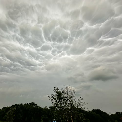Storm clouds form over a public park as thunderstorms approaches the region, Saturday, April 25, 2026, in Plano, Texas. (AP Photo/Tony Gutierrez)