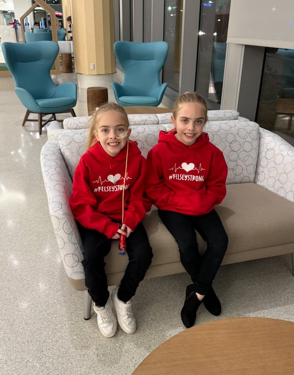 Twins Kelsey (left) and Kinsley Brackett, of Gainesville, didn't see each other for six weeks while Kelsey was awaiting a heart transplant. (Courtesy of Sonja Brackett)