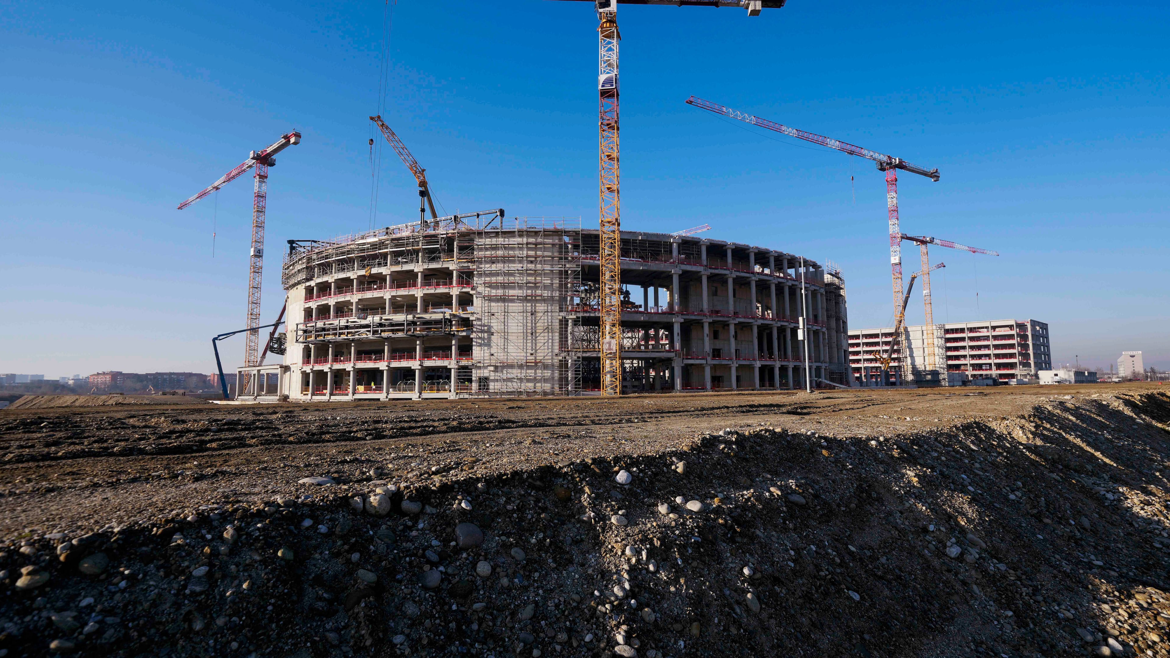 FILE - Construction continues at the Milano Santagiulia Ice Hockey Arena for the Milan Cortina 2026 Winter Olympics in Milan, Italy, Wednesday, Jan. 15, 2025. (AP Photo/Luca Bruno, File)
