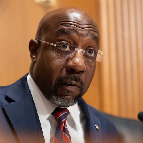 U.S. Sen. Raphael Warnock, D-Ga., speaks on Capitol Hill in Washington, Thursday, Sept. 4, 2025. (Mark Schiefelbein/AP)