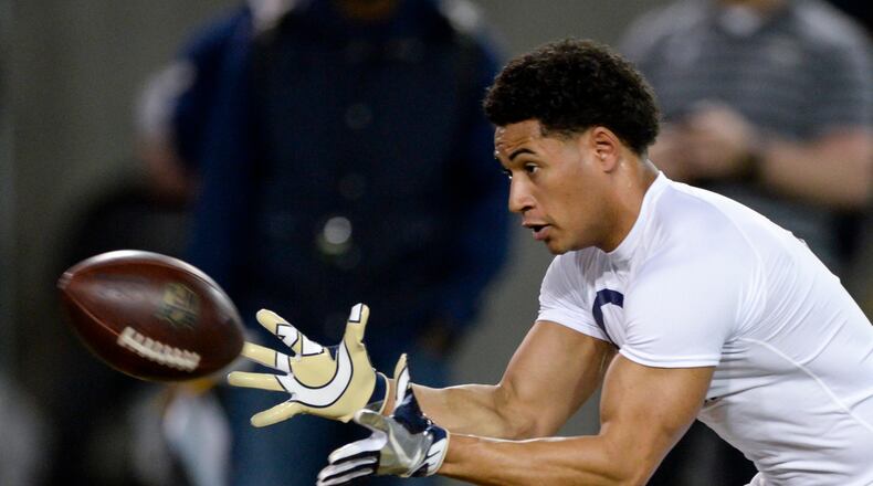 March 17, 2017, Atlanta - Former Georgia Tech quarterback Justin Thomas (5) catches the ball during a drill during Pro Day at the Georgia Tech Mary R. & John F. Brock practice facility in Atlanta, Georgia, on Friday, March 17, 2017. (DAVID BARNES / SPECIAL)