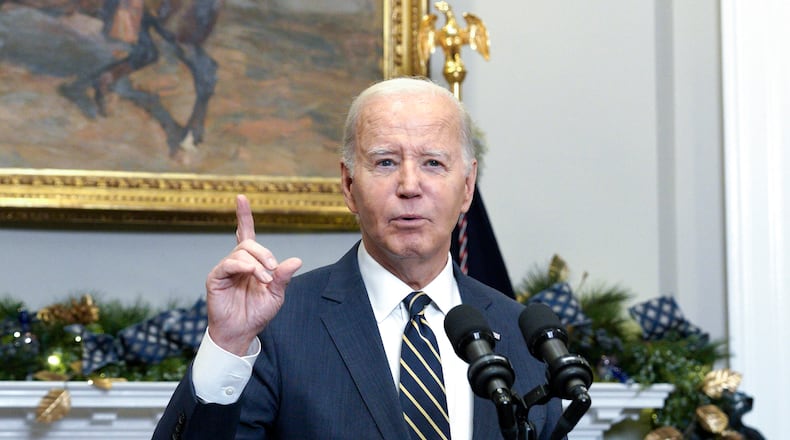 President Joe Biden delivers remarks urging Congress to pass his national security supplemental request, including funding to support Ukraine from the Roosevelt Room at the White House in Washington, D.C., on Dec. 6, 2023. (Yuri Gripas/Abaca Press/TNS)