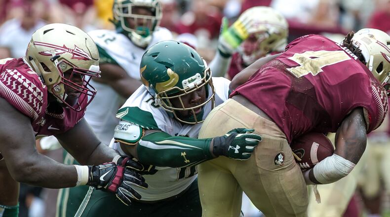 Deadrin Senat making a stop against Florida State.