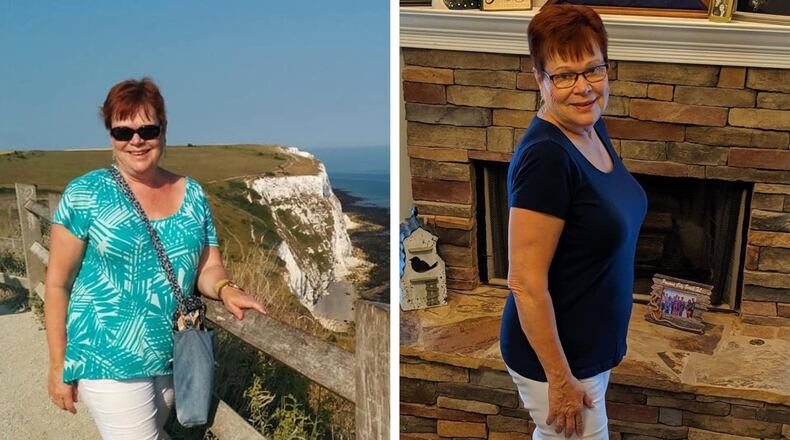Mary Stegall of Woodstock, Georgia, in 2018 (left) when she weighed 210 pounds. Stegall in September 2019 (right) at 177 pounds. (credits: contributed by Mary Stegall).
