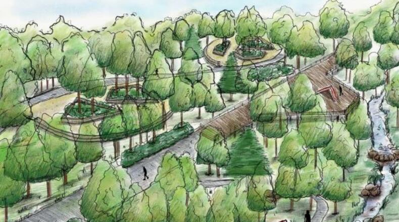 A rendering of pocket park spaces and boardwalk for the Alpha Loop.