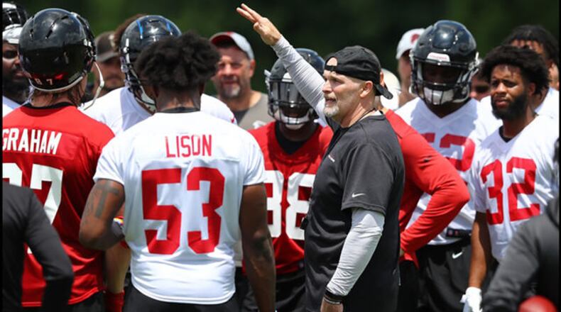 <p>Atlanta Falcons first round picks offensive lineman Chris Lindstrom (right) and offensive tackle Kaleb McGary (left) get in some work during rookie minicamp on Friday, May 10, 2019, in Flowery Branch. Curtis Compton/ccompton@ajc.com</p> <p>Falcons head coach Dan Quinn runs the rookies through their first day of rookie minicamp on Friday, May 10, 2019, in Flowery Branch. Curtis Compton/ccompton@ajc.com</p> <p>Atlanta Falcons first round picks offensive lineman Chris Lindstrom (left) and offensive tackle Kaleb McGary (right) get in some work during rookie minicamp on Friday, May 10, 2019, in Flowery Branch. Curtis Compton/ccompton@ajc.com</p> <p>Atlanta Falcons first round draft picks offensive lineman Chris Lindstrom (right) and offensive tackle Kaleb McGary (left) relax on the bench after the first day of rookie minicamp while waiting to do interviews. Curtis Compton/ccompton@ajc.com</p> <p>Falcons defensive end John Cominsky relaxes on the bench at the end of the first day of rookie minicamp on Friday, May 10, 2019, in Flowery Branch. Curtis Compton/ccompton@ajc.com</p> <p>Falcons defensive end John Cominsky covers running back John Santiago on the first day of rookie minicamp on Friday, May 10, 2019, in Flowery Branch. Curtis Compton/ccompton@ajc.com</p> <p>Falcons cornerback Jayson Stanley works with head coach Dan Quinn during rookie minicamp on Friday, May 10, 2019, in Flowery Branch. Curtis Compton/ccompton@ajc.com</p> <p>Falcons cornerback Jayson Stanley (left) works against safety A.J. Westbrook (right) during rookie minicamp on Friday, May 10, 2019, in Flowery Branch. Curtis Compton/ccompton@ajc.com</p> <p>Falcons wide receiver TaQuon Marshall, Georgia Tech, catches a pass during rookie minicamp on Friday, May 10, 2019, in Flowery Branch. Curtis Compton/ccompton@ajc.com</p> <p>Falcons safety Parker Baldwin (left) works against cornerback Rashard Causey (right) during rookie minicamp on Friday, May 10, 2019, in Flowery Branch. Curtis Compton/ccompton@ajc.com</p>