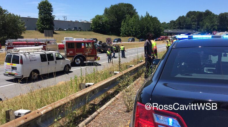 A rollover crash on Delk Road in Cobb County killed a Marietta woman. (Credit: Channel 2 Action News)
