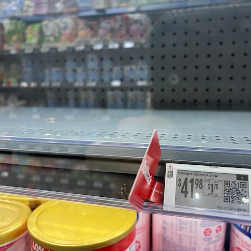 ByHeart infant formula has been removed from shelves of a Walmart store in Temecula, Calif., on Nov. 16, 2025. (AP Photo/JoNel Aleccia)