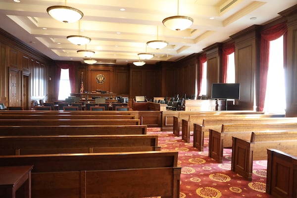 Inside a federal courtroom is shown, similar to the room where the trial of Sean “Diddy” Combs’ is being held in Federal District court in Manhattan on Friday, June 6, 2025 in New York. (Jefferson Siegel /The New York Times via AP, Pool)