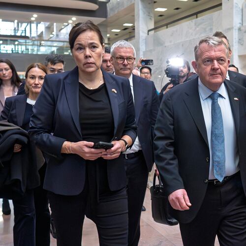 Greenland Foreign Minister Vivian Motzfeldt, left, and Danish Foreign Minister Lars Løkke Rasmussen, arrive on Capitol Hill to meet with members of the Senate Arctic Caucus, in Washington, Wednesday, Jan. 14, 2026. (AP Photo/J. Scott Applewhite)