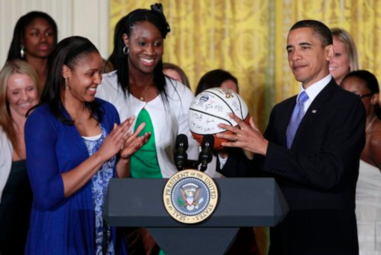 Maya Moore, UConn visit White House