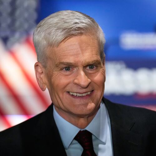 Sen. Bill Cassidy, R-La., speaks to supporters during an election night watch party Saturday, May 16, 2026, in Baton Rouge, La. (AP Photo/Gerald Herbert)