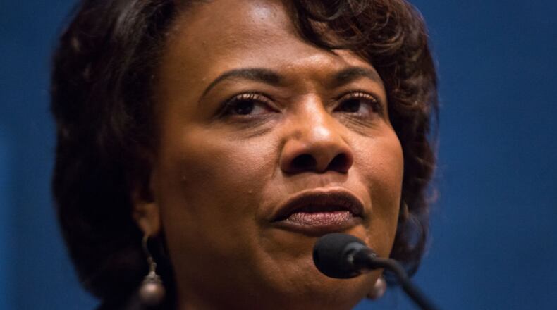 Dr. Bernice King gave the keynote address at Listen Up America: Forging Our Agenda for Justice luncheon, in celebration of Womens History Month and the 190th anniversary of the Black Press, in the ballroom of the National Press Club, on Friday, March 31, 2017. (Photo by Cheriss May/NurPhoto via Getty Images)