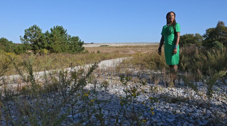 October 18, 2016 - Atlanta - Liza Milagro, the airport’s senior sustainability leader, at the site of the future Green Acres airport composting and recycling facility. BOB ANDRES /BANDRES@AJC.COM