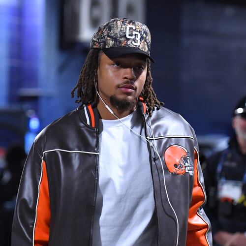FILE - Cleveland Browns safety Ronnie Hickman arrives at Gillette Stadium prior to an NFL football game against the New England Patriots, Oct. 26, 2025, in Foxborough, Mass. (AP Photo/Steven Senne, File)