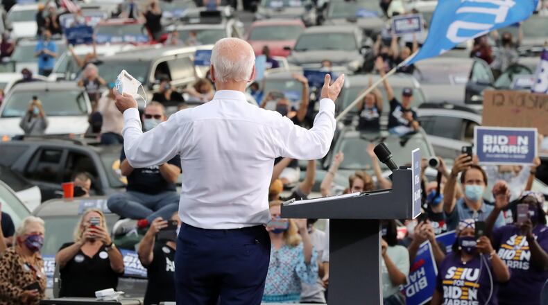 102720 Atlanta: Democratic Presidential candidate Joe Biden speaks at a drive in rally event during his visit to Georgia at the amphitheatre at Lakewood on Tuesday, Oct 27, 2020 in Atlanta.   “Curtis Compton / Curtis.Compton@ajc.com”