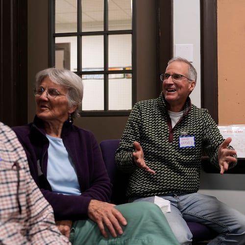 Dave Harvey participates in a trivia night for supporters of U.S. Senate candidate Graham Platner, Thursday, March 26, 2026, in Kittery, Maine. (AP Photo/Robert F. Bukaty)