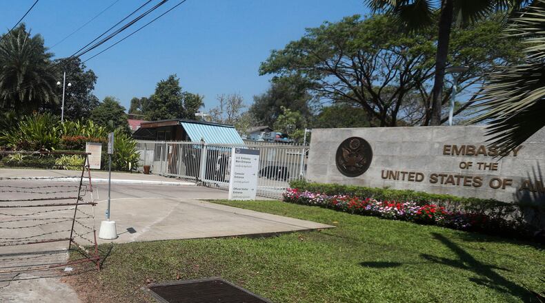 FILE - The U.S. Embassy is seen in Yangon, Myanmar, Feb. 13, 2021. (AP Photo, File)