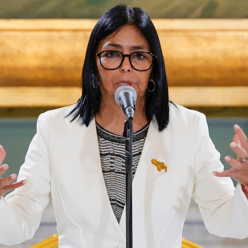 Venezuelan acting President Delcy Rodriguez speaks during a meeting with U.S. Energy Secretary Chris Wright at Miraflores presidential palace in Caracas, Venezuela, Wednesday, Sept. 2, 2026. (AP Photo/Pedro Mattey)