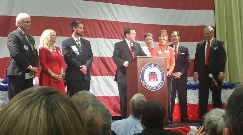 A newly elected Cobb County GOP chairman Jason Shepherd stands with fellow officers on Saturday -- photo via Shepherd's Facebook page.