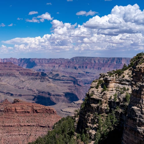 FILE - Clouds pass over the South Rim of Grand Canyon National Park in Grand Canyon Village, Ariz., Aug. 8, 2023. (AP Photo/Alex Brandon, File)