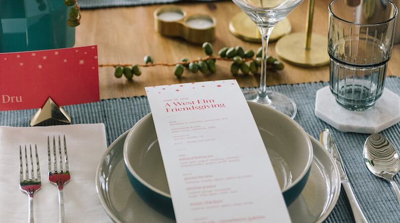 West Elm stores are offering free lesons in holiday entertaining — how to set a “Friendsgiving” table and how to host a sit-down dinner. CONTRIBUTED BY WEST ELM