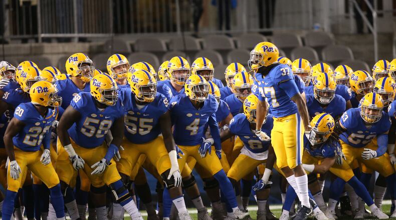 Nov 9, 2017; Pittsburgh, PA, USA; Pittsburgh Panthers running back Qadree Ollison (37) pumps up the Panthers before they take the field against the North Carolina Tar Heels at Heinz Field. Mandatory Credit: Charles LeClaire-USA TODAY Sports ORG XMIT: USATSI-360088 ORIG FILE ID: 20171104_lbm_al8_351.JPG