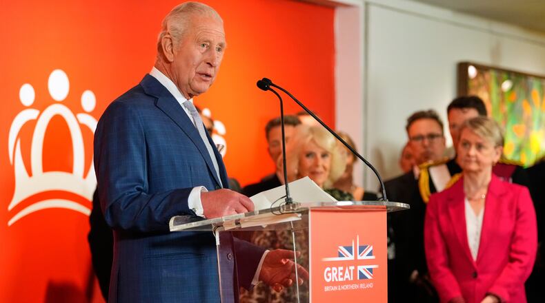 Britain's King Charles III speaks during a cultural reception Wednesday, April 29, 2026, in New York. (AP Photo/Yuki Iwamura, Pool)