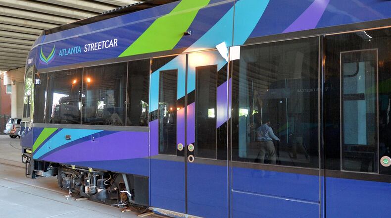 A new Atlanta streetcar sits at the maintenance facility on Fort Street. Photo by Kent D. Johnson/kdjohnson@ajc.com
