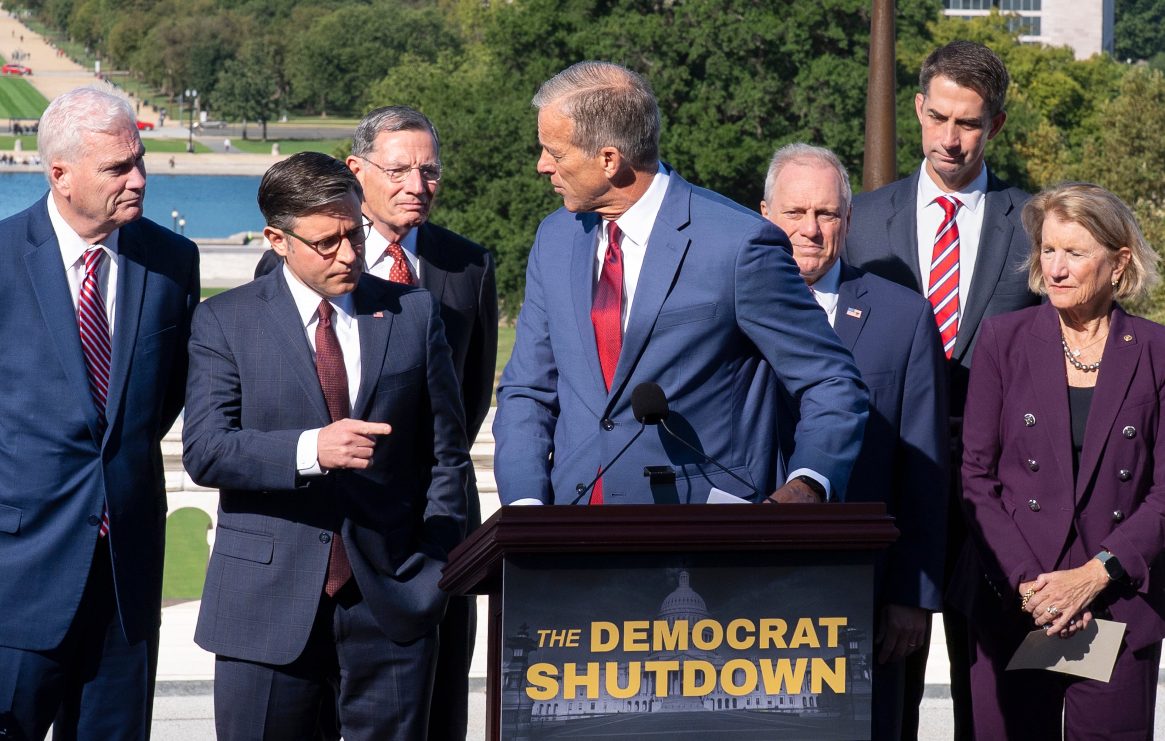 Top Republicans in Congress gathered for a news conference in Washington on Wednesday to blame the government shutdown on Democrats.