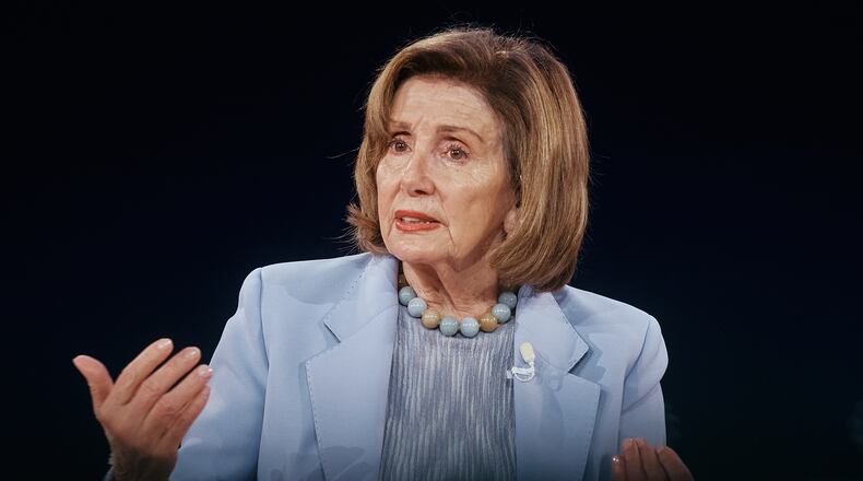 FILE - Former Hose Speaker Nancy Pelosi speaks during the Concordia Annual Summit in New York, Sept. 23, 2025. (AP Photo/Andres Kudacki, File)