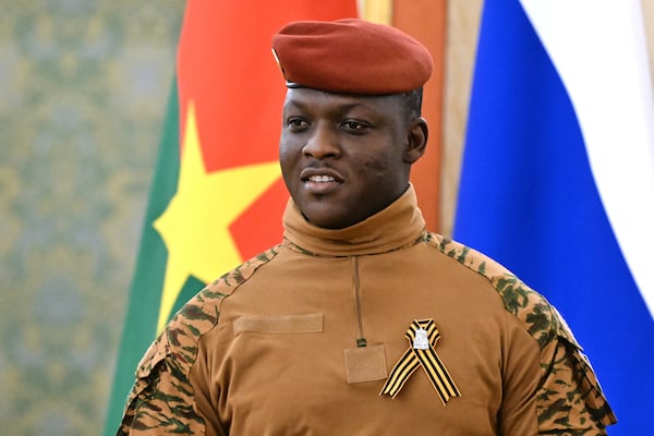 FILE - Burkina Faso President Ibrahim Traore arrives to the Grand Palace at the Kremlin in Moscow, Russia, on May 10, 2025. (Stanislav Krasilnikov/RIA Novosti via AP, file)
