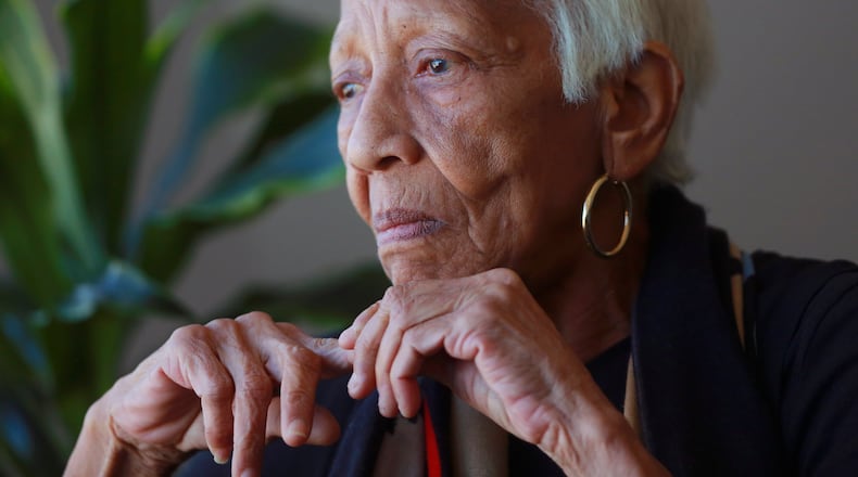 In this Jan. 11, 2016, file photo, Doris Payne speaks during an interview in Atlanta. Payne, an 86-year-old infamous jewel thief, is wanted for missing court. (AP Photo/John Bazemore, File)